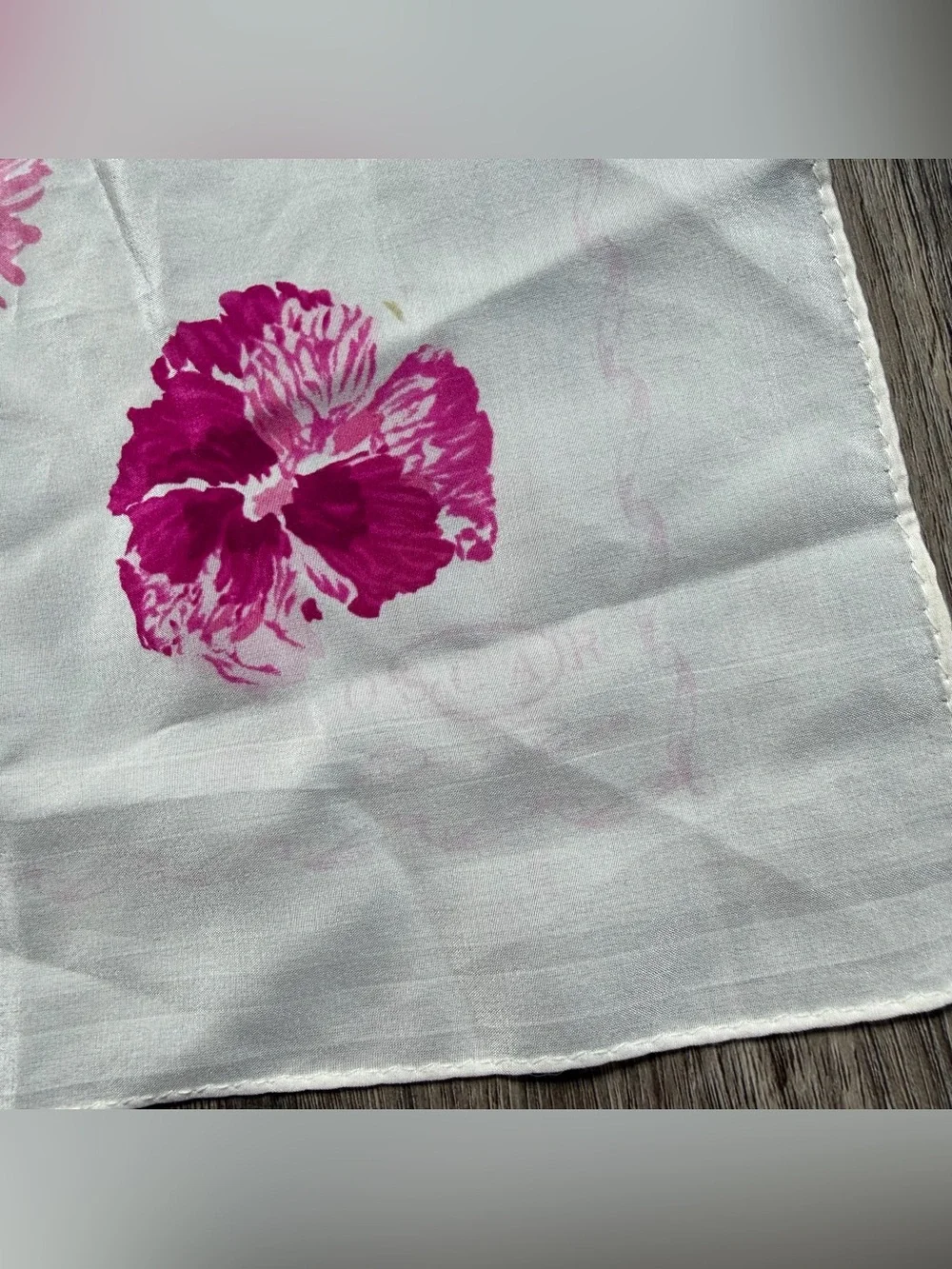 Vintage Oscar De La Renta Pink and White Floral Silk Scarf